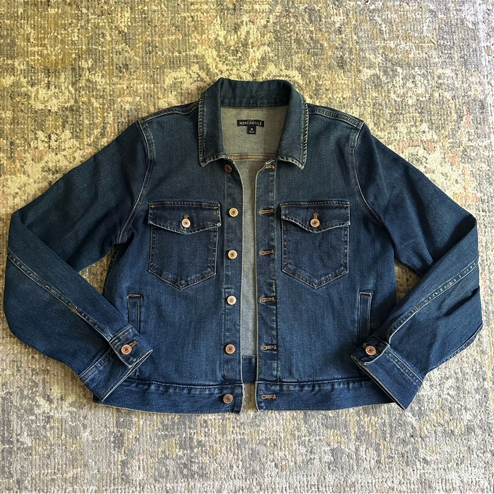 Jcrew Jean Jacket Dark Wash Denim Button Down Coat Cotton Medium Blue Casual